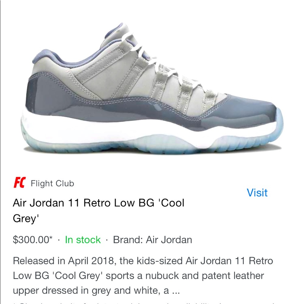 Air Jordan 11 retro low bg cool grey